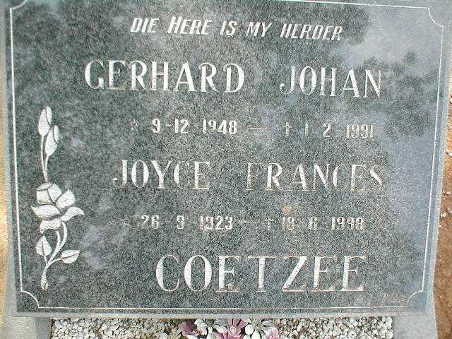 COETZEE Gerhard Johan 1948-1991 &amp; Joyce Frances 1923-1998