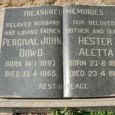 DOWD Percival John 1897-1965 &amp; Hester Aletta 1899-1970