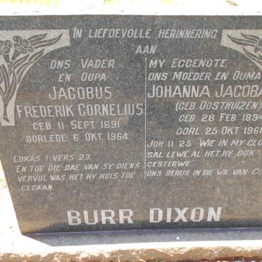 DIXON Jacobus Frederik Cornelius, BURR 1891-1964 &amp; Johanna Jacoba OOSTHUIZEN 1894-1961