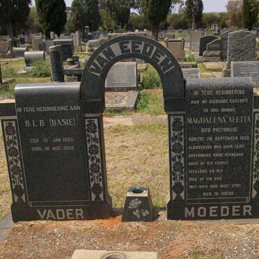 EEDEN B.L.B., van 1885-1958 &amp; Magdalena Aletta PRETORIUS -1953