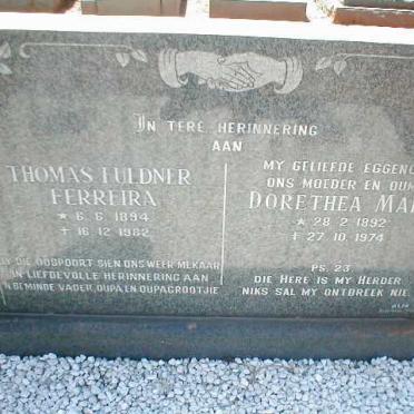 FERREIRA Thomas Füldner 1894-1982 &amp; Dorethea Maria 1892-1974