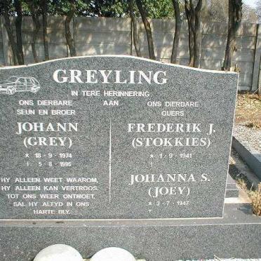 GREYLING Frederik J. 1941- &amp; Johanna S. 1947- :: GREYLING Johann 1974-1996
