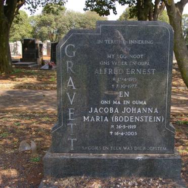 GRAVETT Alfred Ernest 1915-1977 &amp; Jacoba Johanna Maria BODENSTEIN 1919-2005