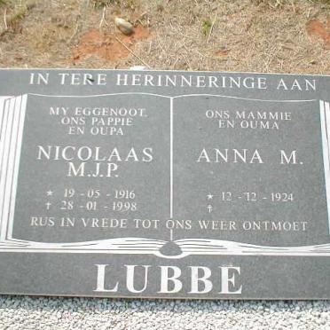 LUBBE Nicolaas M.J.P. 1916-1998 &amp; Anna M. 1924-