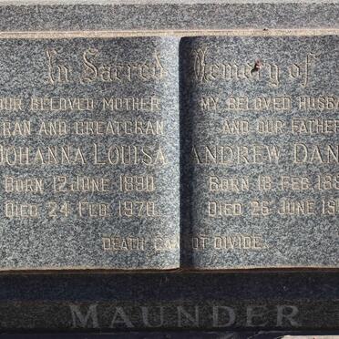 MAUNDER Andrew Daniel 1886-1957 &amp; Johanna Louisa 1890-1970