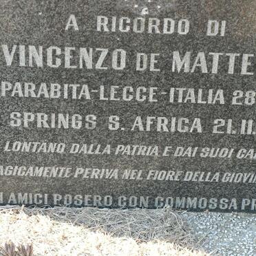 MATTEIS Vincenzo, de 1934-1958