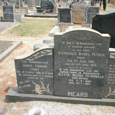 MEARS Stephanus Daniel Petrus 1902-1950 &amp; Aletta Helena Petronella BOTHA 1904-1985 :: MEARS James Edward 1943-1973