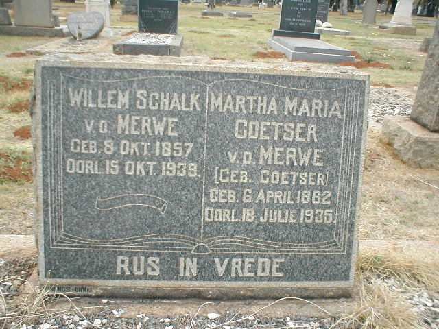 MERWE Willem Schalk, v.d. 1857-1939 &amp; Martha Maria COETSER 1862-1935