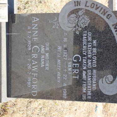 MERWE Gert, van de 1927-1982 &amp; Anne CRAWFORD 1929-1990