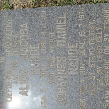 NAUDE Johannes Daniel 1907-1978 &amp; Alida Jacoba 1905-1961