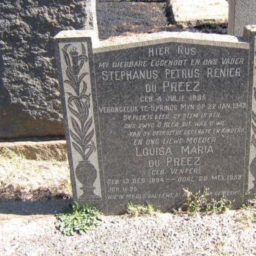 PREEZ Stephanus Petrus Renier, du 1895-1943 &amp; Louisa Maria VENTER 1894-1959