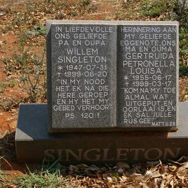 SINGLETON Willem 1947-1999 &amp; Gertruida Petronella Louisa 1955-1999