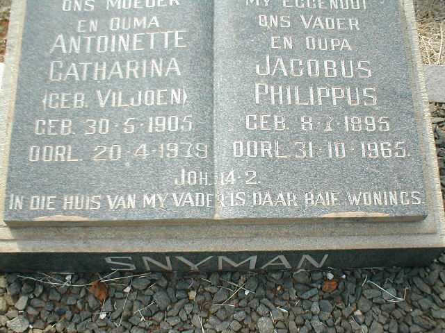 SNYMAN Jacobus Philippus 1895-1965 &amp; Antoinette Catharina VILJOEN 1905-1979