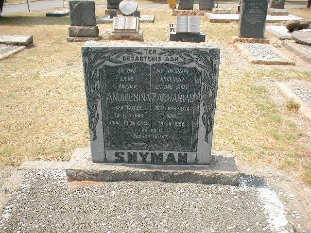 SNYMAN Zacharias 1874-1955 &amp; Andriesina KOTZE 1881-1973