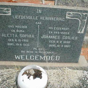 WELGEMOED Johannes Gotlieb 1896-1967 &amp; Aletta Sophia 1905-1975
