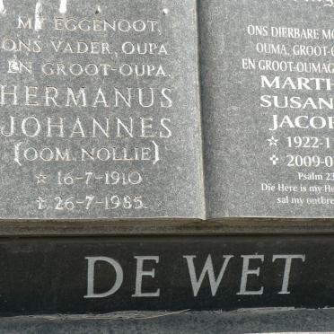 WET Hermanus Johannes, de 1910-1985 &amp; Martha Susanna Jacoba 1922-2009