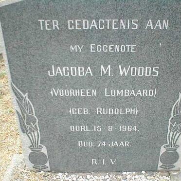 WOODS Jacoba M. voorheen LOMBAARD nee RUDOLPH -1964