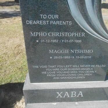 XABA Mpho Christopher 1952-1996 &amp; Maggie Ntshimo 1953-2016