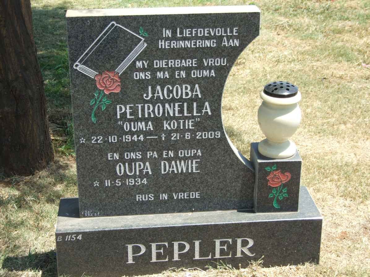 PEPLER Dawie 1934- &amp; Jacoba Petronella 1944-2009