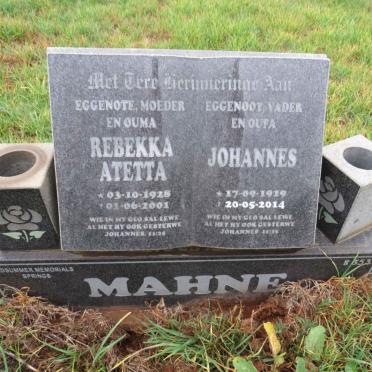 MAHNE Johannes 1929-2014 & Rebekka Atetta 1928-2001