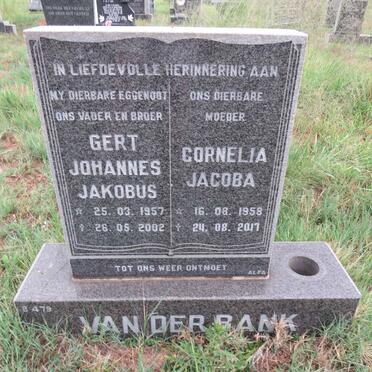 BANK Gert Johannes Jakobus, van der 1957-2002 & Cornelia Jacoba 1958-2017