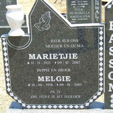 BASSON Melgie 1958-2005 :: BASSON Marietjie 1933-2007