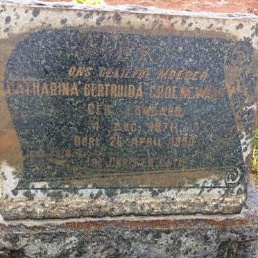 GROENEWALD Catharina Gertruida nee LOMBARD 1871-1950
