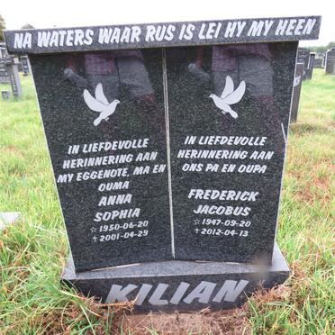 KILIAN Frederick Jacobus 1947-2012 & Anna Sophia 1950-2001