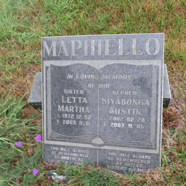 MAPHIELLO Letta Martha 1972-2003 :: MAPHIELLO Siyabonga Austin 2002-2003