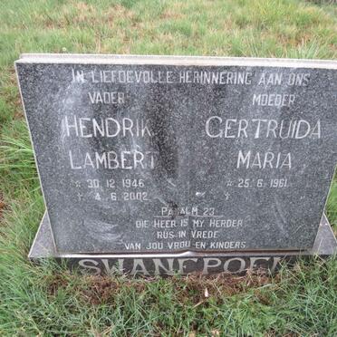 SWANEPOEL Hendrik Lambert 1946-2002 & Gertruida Maria 1961-