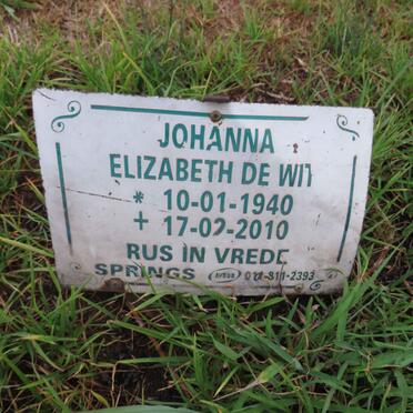 WIT Johanna Elizabeth, de 1940-2010