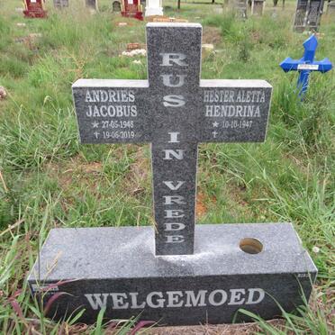 WELGEMOED Andries Jacobus 1945-2019 & Hester Aletta Hendrina 1947-