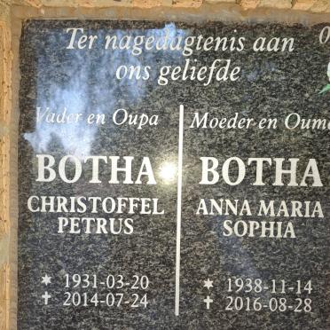 BOTHA Christoffel Petrus 1931-2014 &amp; Anna Maria Sophia 1938-2016