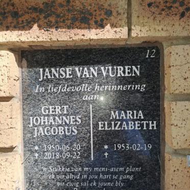 VUREN Gert Johannes Jacobus, Janse van 1950-2018 &amp; Maria Elizabeth 1953-