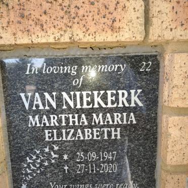NIEKERK Martha Maria Elizabeth, van 1947-2020