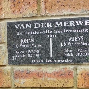 MERWE J.G., van der 1923-1996 &amp; J.N. 1925-2000