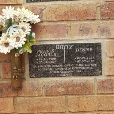 BRITZ Petrus Jacobus 1920-2007 &amp; Denise 1937-2012