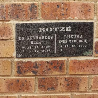 KOTZE Gerhardus Dirk 1927-2011 &amp; Rheuma MYBURGH 1933-