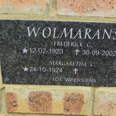 WOLMARANS Frederick G. 1923-2002 &amp; Margaretha C. 1924-