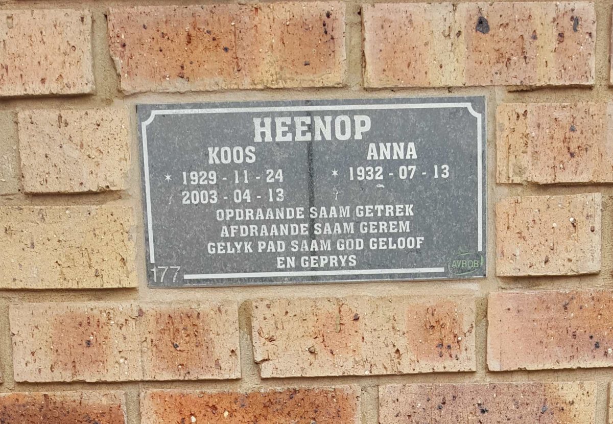 HEENOP Koos 1929-2003 &amp; Anna 1932-