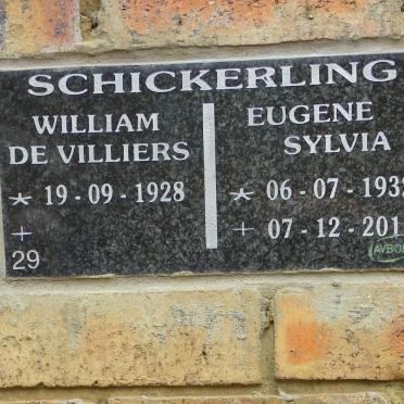 SCHICKERLING William De Villiers 1928- &amp; Eugene Sylvia 1932-2015