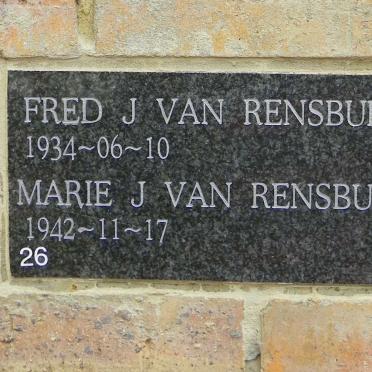 RENSBURG Fred J., van 1934- &amp; Marie J. 1942-