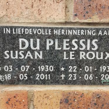 PLESSIS Le Roux, du 1932-2011 &amp; Susan 1930-2011