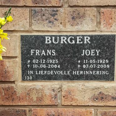 BURGER Frans 1925-2004 &amp; Joey 1929-2008