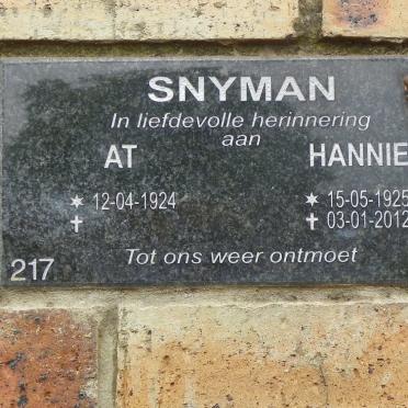 SNYMAN At 1924- &amp; Hannie 1925-2012