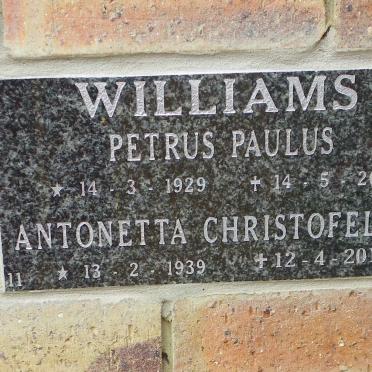 WILLIAMS Petrus Paulus 1929-2007 &amp; Antonetta Christofelina 1939-2016