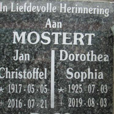 MOSTERT Jan Christoffel 1917-2016 &amp; Dorothea Sophia 1925-2019