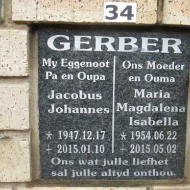 GERBER Jacobus Johannes 1947-2015 &amp; Maria Magdalena Isabella 1954-2015