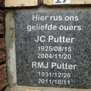 PUTTER J.C. 1925-2004 &amp; R.M.C. 1931-2011