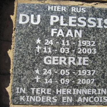 PLESSIS Faan, du 1932-2003 &amp; Gerrie 1937-2007